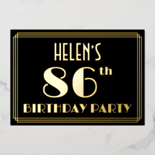 Invitación Con Relieve Metalizado 86ª Fiesta de Cumpleaños: Art Deco Look "86", con 