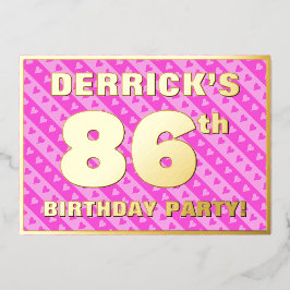 Invitación Con Relieve Metalizado 86ª fiesta de cumpleaños — Corazones y franjas div