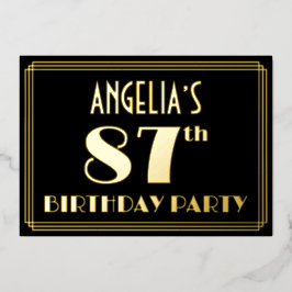 Invitación Con Relieve Metalizado 87ª Fiesta de Cumpleaños: Art Deco Look "87", con 