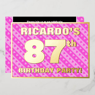 Invitación Con Relieve Metalizado 87ª fiesta de cumpleaños — Corazones y franjas div
