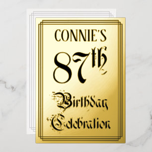 Invitación Con Relieve Metalizado 87ª Fiesta de Cumpleaños — Guión Elegante + Nombre