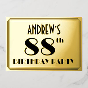 Invitación Con Relieve Metalizado 88ª Fiesta de Cumpleaños — Aspecto Art Deco "88" +