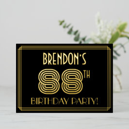 Invitación Con Relieve Metalizado 88ª Fiesta de Cumpleaños — Estilo Art Deco "88" + 
