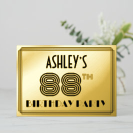 Invitación Con Relieve Metalizado 88ª Fiesta de Cumpleaños — Estilo Art Deco "88" y 