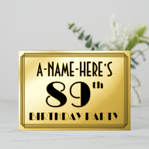 Invitación Con Relieve Metalizado 89ª Fiesta de Cumpleaños — Aspecto Art Deco "89" +
