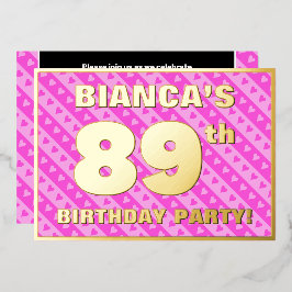 Invitación Con Relieve Metalizado 89ª fiesta de cumpleaños — Corazones y franjas div