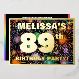Invitación Con Relieve Metalizado 89.ª Fiesta de Cumpleaños — Diversión, Coloridos f