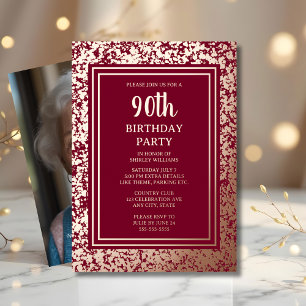 Invitación Con Relieve Metalizado 90º Cumpleaños Personalizado Textura Elegante