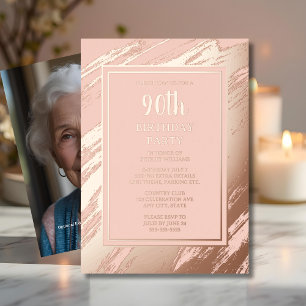Invitación Con Relieve Metalizado 90º Cumpleaños Personalizado Textura Elegante