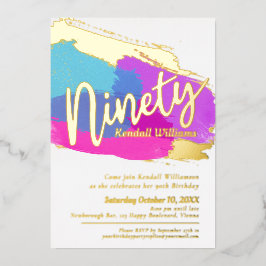Invitación Con Relieve Metalizado 90.ª festividad de cumpleaños foto de oro arte abs
