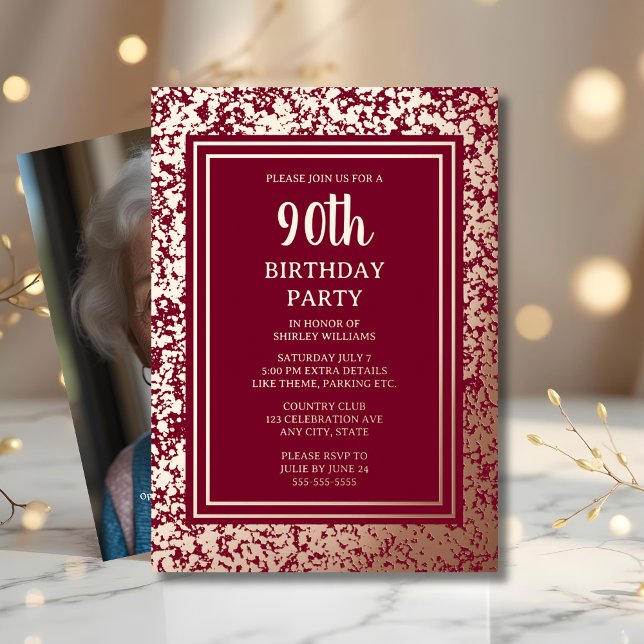 Invitación Con Relieve Metalizado 90.ª fiesta de cumpleaños Personalizado texturada  (Subido por el creador)