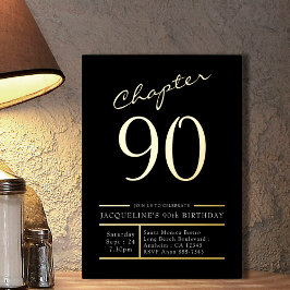 Invitación Con Relieve Metalizado 90 Black 90th Birthday Party Gold