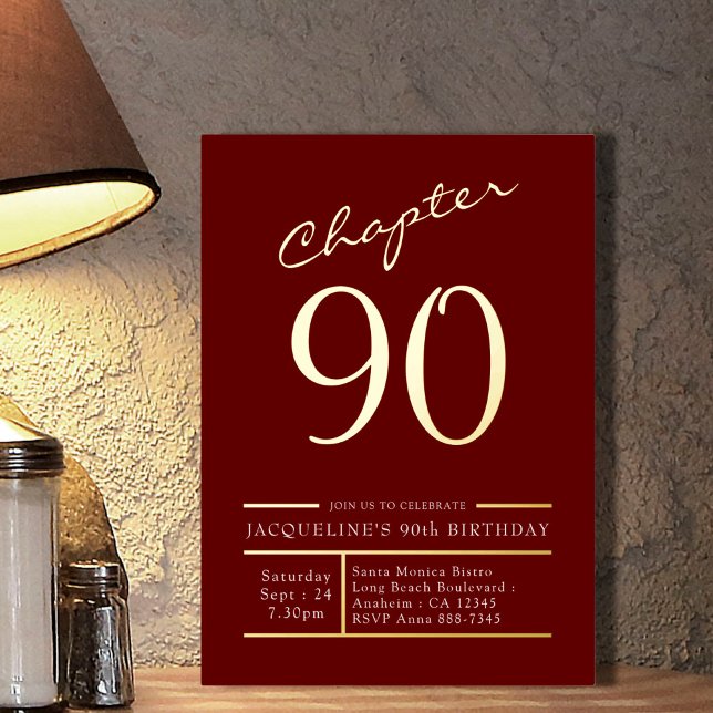 Invitación Con Relieve Metalizado 90 Red 90th Birthday Party Gold (Subido por el creador)