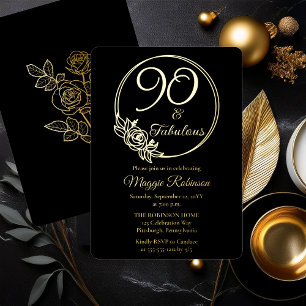 Invitación Con Relieve Metalizado 90 y fabuloso Cumpleaños 90 años estampado