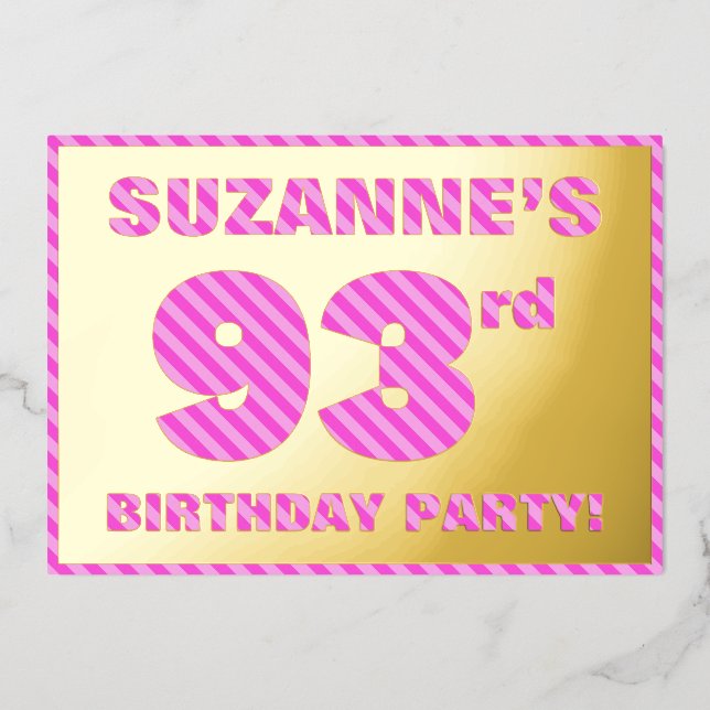 Invitación Con Relieve Metalizado 93ª Fiesta de Cumpleaños — Negrita, Diversión, Ban (Anverso)