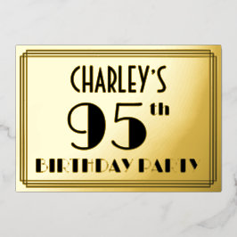 Invitación Con Relieve Metalizado 95ª fiesta de cumpleaños — Art Deco Look "95" + No