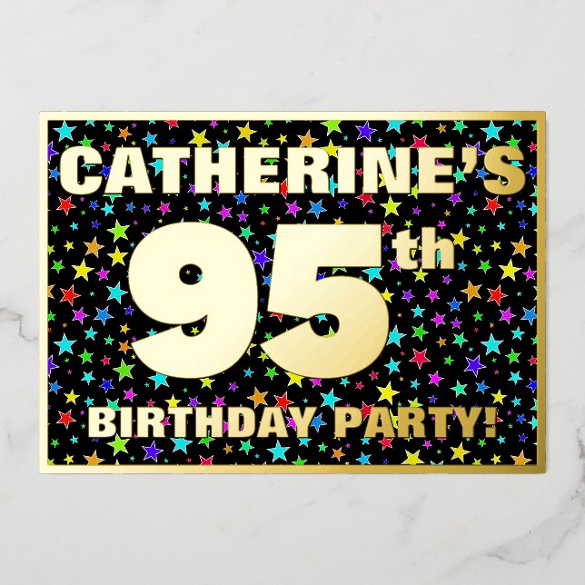 Invitación Con Relieve Metalizado 95ª fiesta de cumpleaños — Patrón de estrellas div (Anverso)