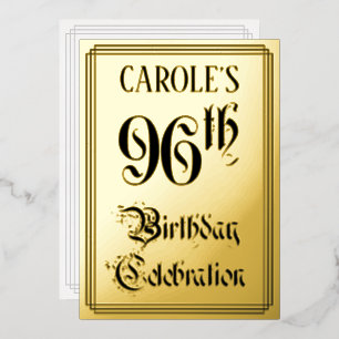 Invitación Con Relieve Metalizado 96ª Fiesta de Cumpleaños — Guión Elegante + Nombre