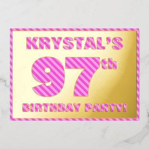 Invitación Con Relieve Metalizado 97ª Fiesta de Cumpleaños — Negrita, Diversión, Ban