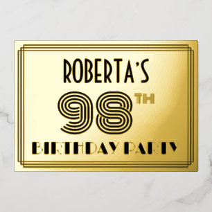 Invitación Con Relieve Metalizado 98ª Fiesta de Cumpleaños — Estilo Art Deco "98" y 
