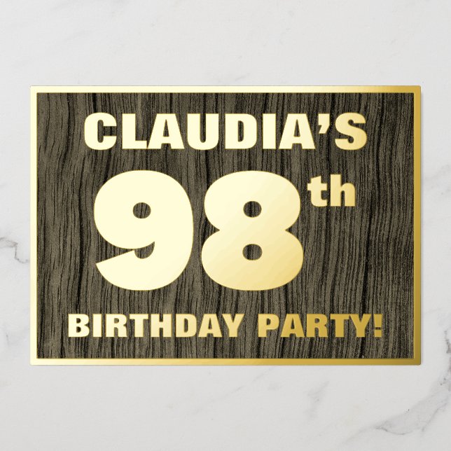 Invitación Con Relieve Metalizado 98ª Fiesta de Cumpleaños: Negrita, Patrón de Grano (Anverso)