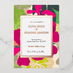 Invitación Con Relieve Metalizado Abstracto Moderno Rosa Floral Boda Dorado 