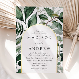 Invitación Con Relieve Metalizado Abundant Greenery Arch Frame Boda