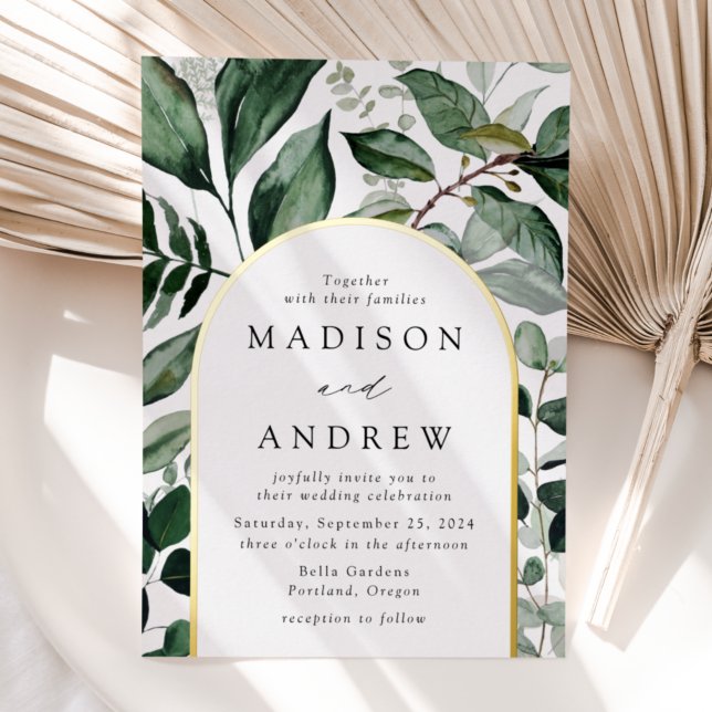 Invitación Con Relieve Metalizado Abundant Greenery Arch Frame Boda (Subido por el creador)