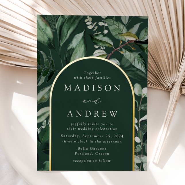 Invitación Con Relieve Metalizado Abundant Greenery Arch Frame Boda (Subido por el creador)