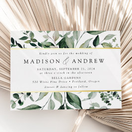 Invitación Con Relieve Metalizado Abundant Greenery Boda Gold