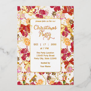 Invitación Con Relieve Metalizado Abundante Litchi Rojo Botanical Cascanueces Navida