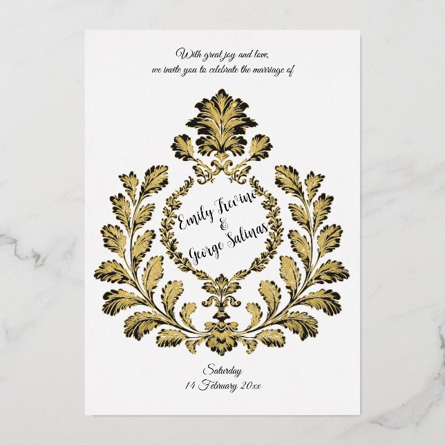 Invitación Con Relieve Metalizado Acanthus & Antiquity, Gold y Black, (Anverso)