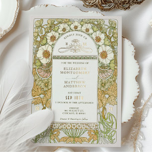 Invitación Con Relieve Metalizado Acentos de lámina de boda vintage Art Nouveau