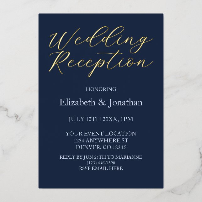 Invitación Con Relieve Metalizado Acogida Opulenta de Boda Azul (Anverso)