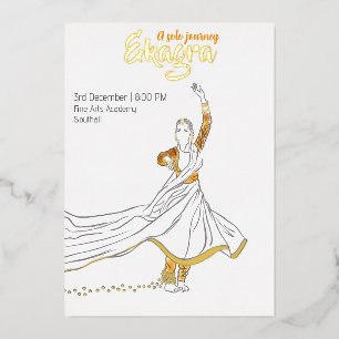 Invitación Con Relieve Metalizado Actuación de danza Kathak minimalista en solitario
