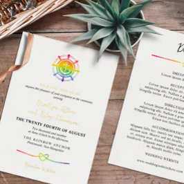 Invitación Con Relieve Metalizado Acuarela arcoiris Nautical LGBT 2 en 1 Boda