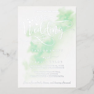 Invitación Con Relieve Metalizado Acuarela   Boda con Hojas de Plata y Azul