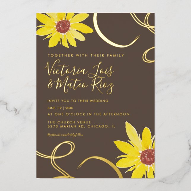 Invitación Con Relieve Metalizado Acuarela Boda De Giro De Giro Relieve metalizado P (Anverso)