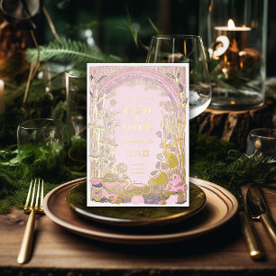 Invitación Con Relieve Metalizado Acuarela Boho Mushrooms Purple Save the Date