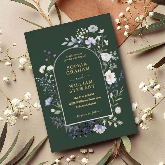 Invitación Con Relieve Metalizado Acuarela Botánica Boda Elegante de Flor Silvestre (Subido por el creador)