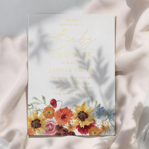 Invitación Con Relieve Metalizado Acuarela Colorida Floral Verano Shower de Bebé Dor