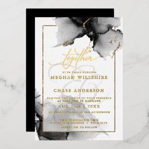 Invitación Con Relieve Metalizado Acuarela de carbón personalizada impresionante mod