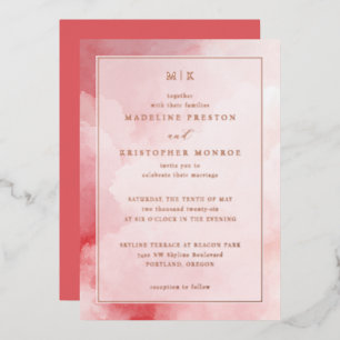 Invitación Con Relieve Metalizado Acuarela de Nube Rosa Romántica