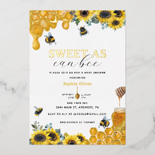 Invitación Con Relieve Metalizado Acuarela Dulce como puede ser Abeja Baby Shower Go