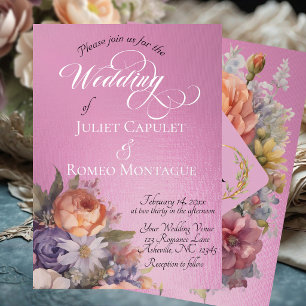 Invitación Con Relieve Metalizado Acuarela Flores Silvestres - Rosa Pink