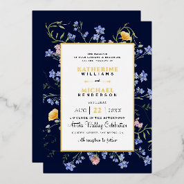 Invitación Con Relieve Metalizado Acuarela Flores silvestres rusas pradera Boda