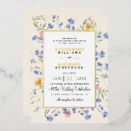 Invitación Con Relieve Metalizado Acuarela Flores silvestres rusas pradera Boda