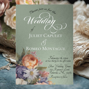 Invitación Con Relieve Metalizado Acuarela Flores Silvestres - Salvia