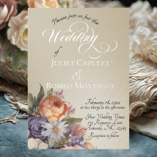 Invitación Con Relieve Metalizado Acuarela Flores Silvestres - Trigo