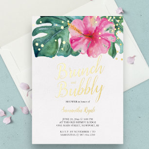 Invitación Con Relieve Metalizado Acuarela Flores Tropicales de Ducha